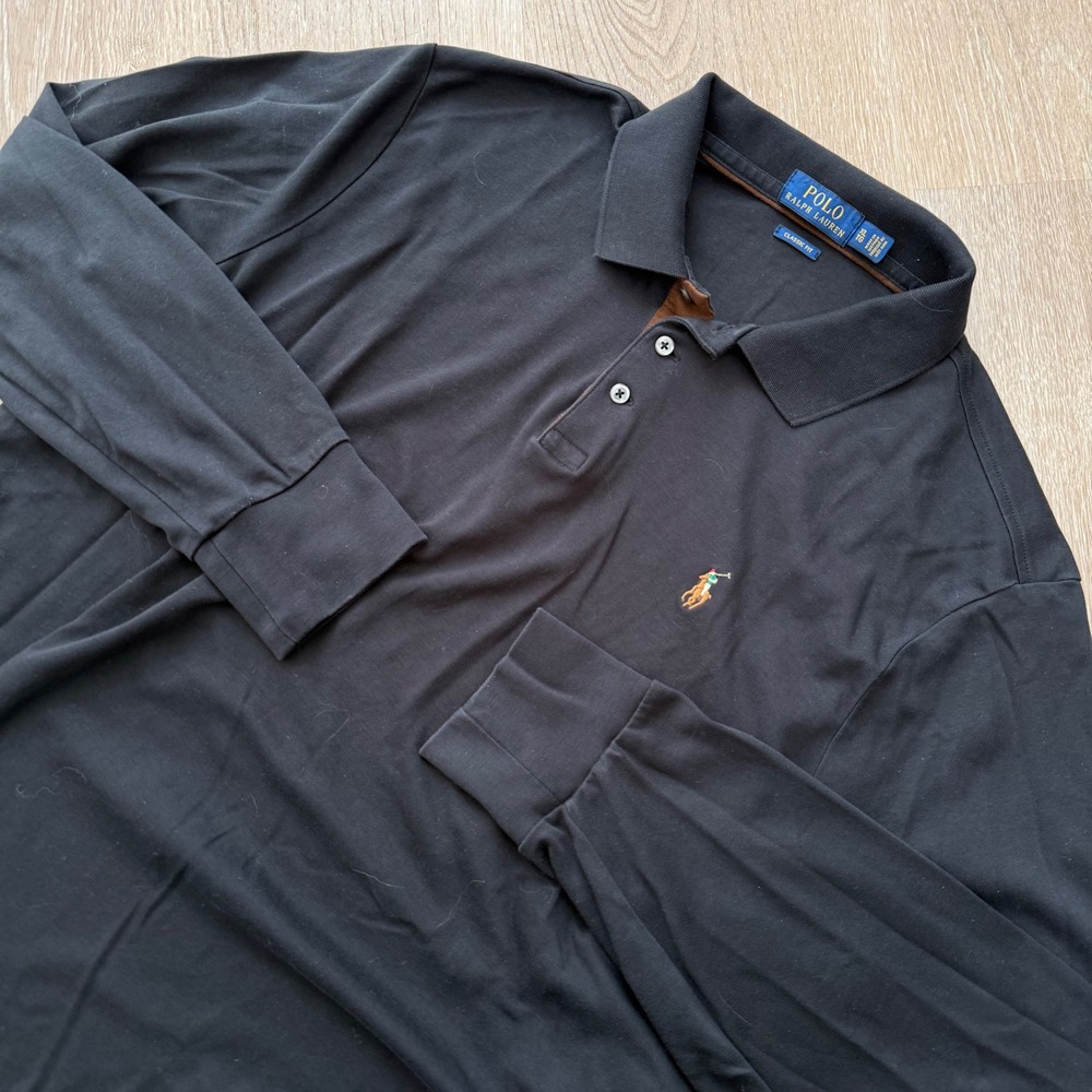 Polo Ralph Lauren Classic Fit Rugby Polo Shirt Mens XL Black Cotton Flesh‎ Pony